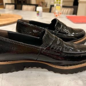 Patent leather platform loafers